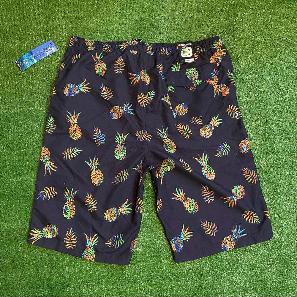NWT Distortion Brand Navy Blue Tropical Pineapple Swim Trunks Board Shorts XXL